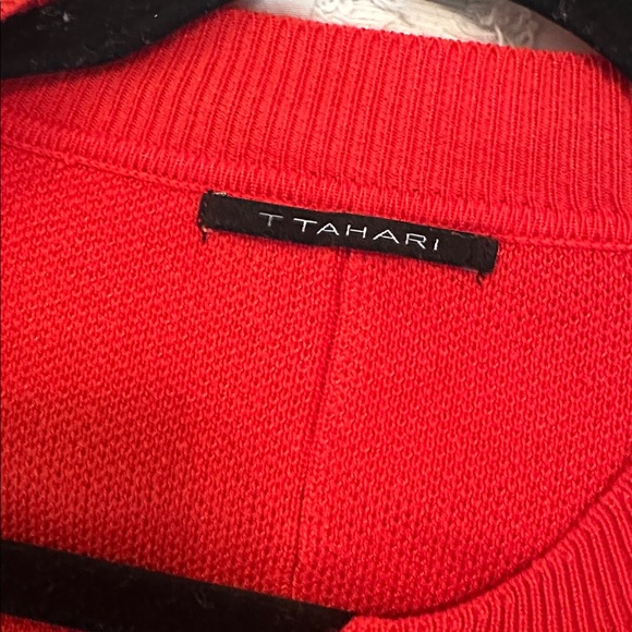 T Tahari red open from crop cardigan small - Picture 4 of 5